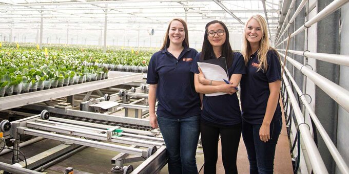 Group of students in a greenhouse
