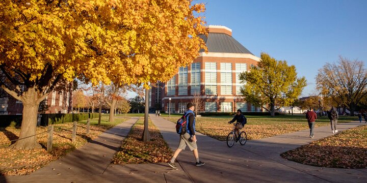 Students walking past the ACES library