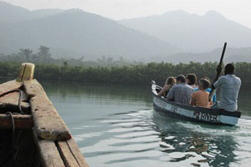 Students in boats on a river