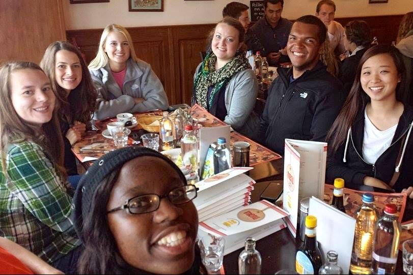 Students eating at a restaurant 